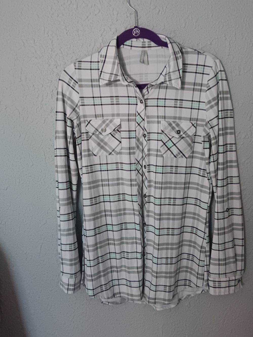 Vanity White Plaid Shirt with Mint and Gray Accents